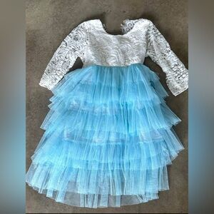 Boutique White Lace and Blue Tulle Dress 3t